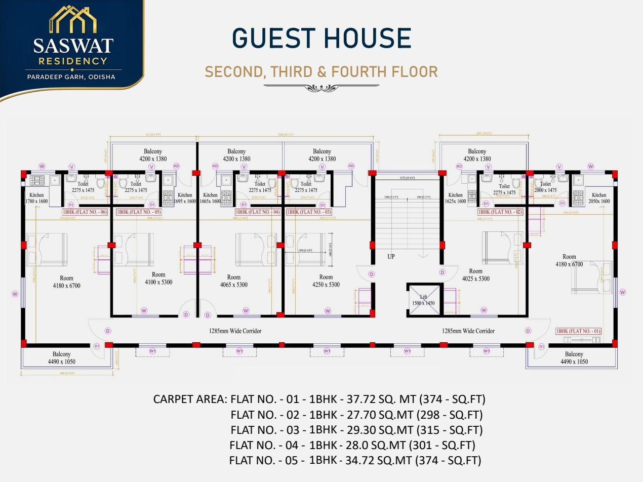 Saswat Residency second, third and fourth floor plan